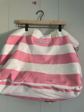 Victoria's Secret Pink and White Striped Weekend Bag